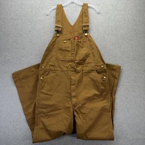 Dickies Bib Overalls Mens 38x34 Brown Duck Canvas Workwear Utility Pockets
